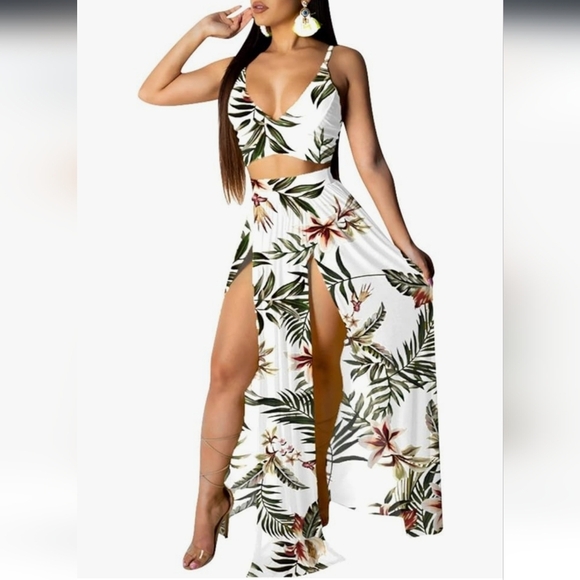 Tropical Floral Maxi Dress 2 Piece NWT - Picture 1 of 15